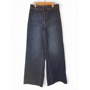OAT New York Women Dark Wash High Rise Wide Leg Raw Hem Jeans Size 6/28 P0004-CA